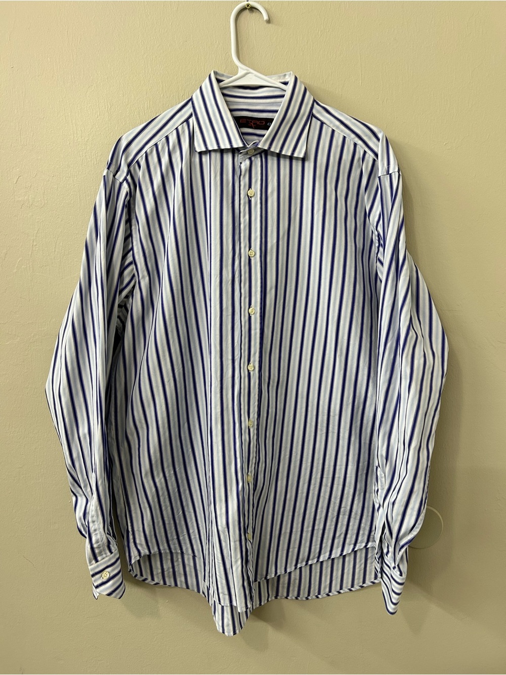ETRO Men's Blue and White Striped Button-Up Shirt Sz 43